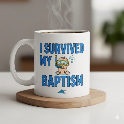 Η κούπα "I SURVIVED MY BAPTISM" είναι το ιδανικό δώρο για βαφτίσια, για τον μικρό (ή τον μεγάλο!) πολεμιστή που βούτηξε στα βαθιά και βγήκε νικητής.